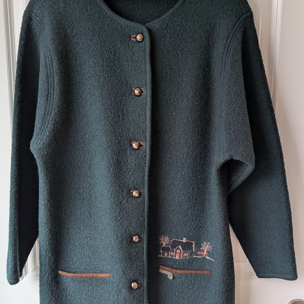 Vintage Chore Fall Coat Boiled Wool Green Unlined Oversized L